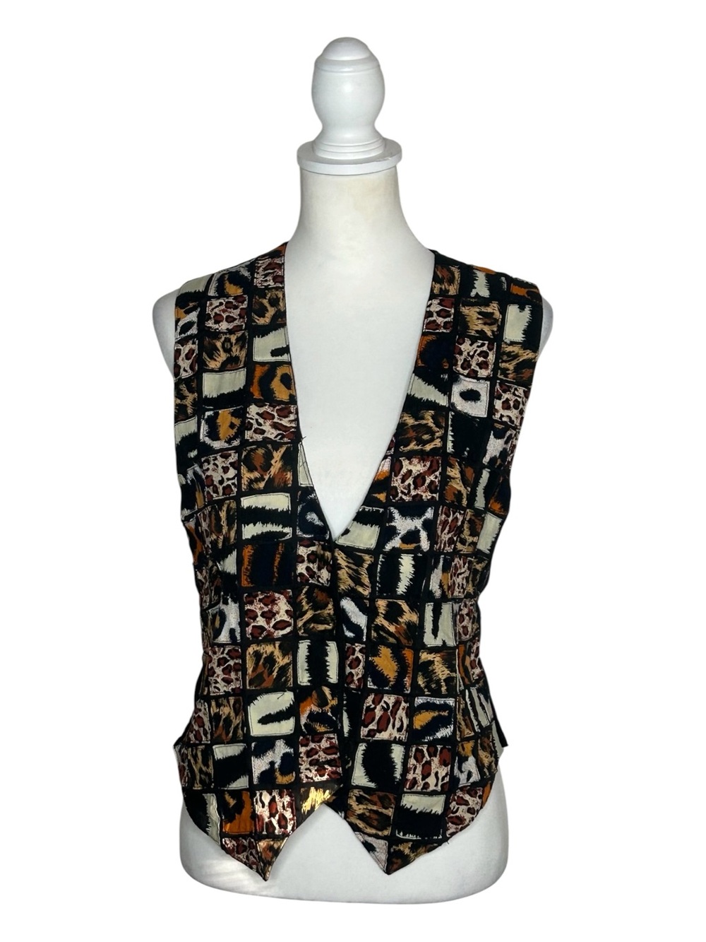 The Everett Collection Vintage Animal Print Patchwork Vest EUC Sz S Boho 90s